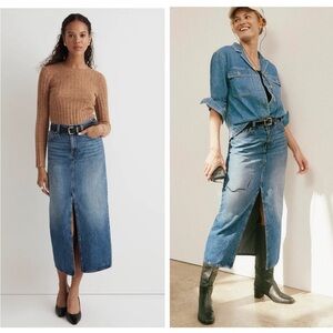Madewell Long Denim Skirt Size 30 Front Slit